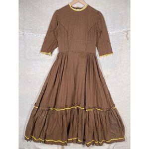 Vintage 1970s 1980s Handmade Floral Brown Prairie Dress